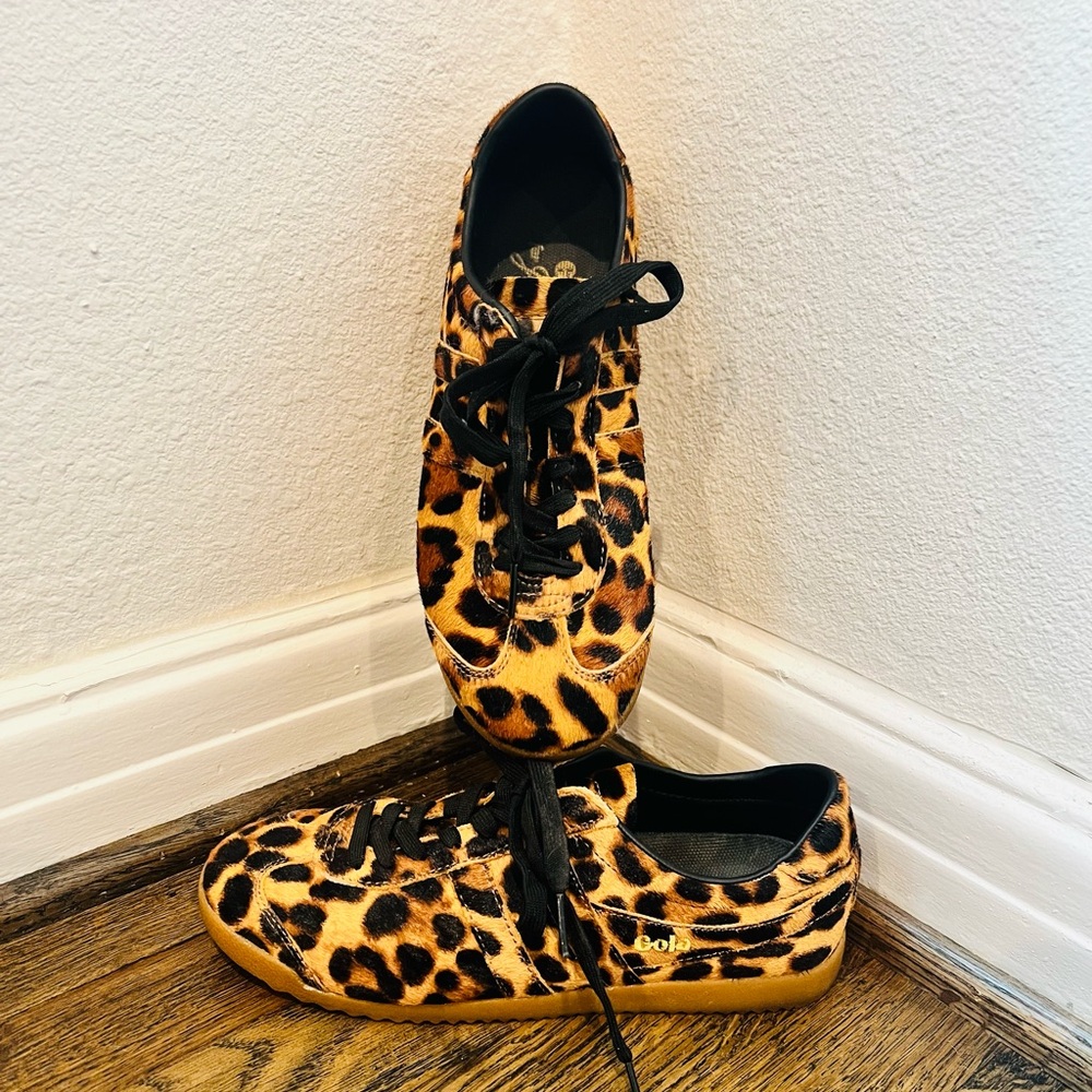 Gola for J. Crew Bullet sneakers in leopard calf hair / gum sole